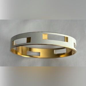 Bangle Bracelet Trifari Gold White Enamel Geometric Signed